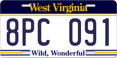WV license plate 8PC091