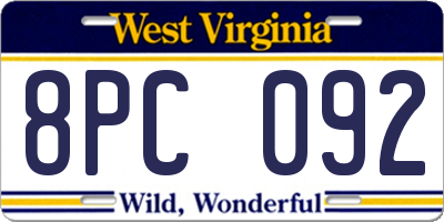 WV license plate 8PC092