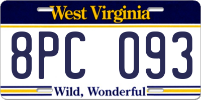 WV license plate 8PC093
