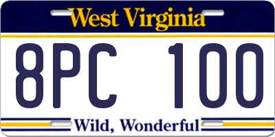 WV license plate 8PC100