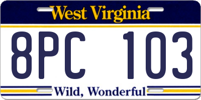 WV license plate 8PC103