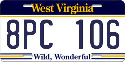 WV license plate 8PC106