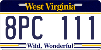 WV license plate 8PC111
