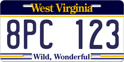 WV license plate 8PC123