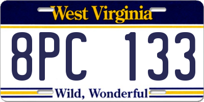 WV license plate 8PC133
