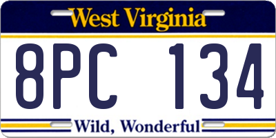 WV license plate 8PC134