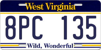 WV license plate 8PC135