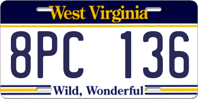 WV license plate 8PC136