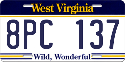 WV license plate 8PC137