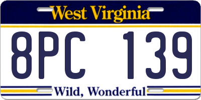 WV license plate 8PC139