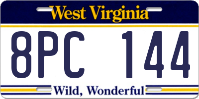 WV license plate 8PC144