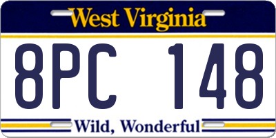 WV license plate 8PC148