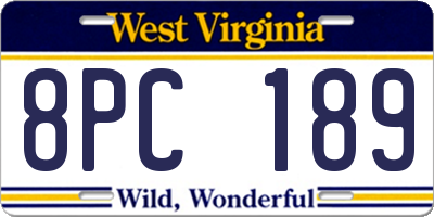 WV license plate 8PC189