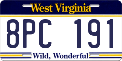 WV license plate 8PC191