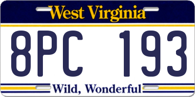 WV license plate 8PC193