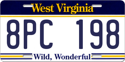 WV license plate 8PC198