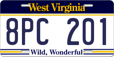 WV license plate 8PC201
