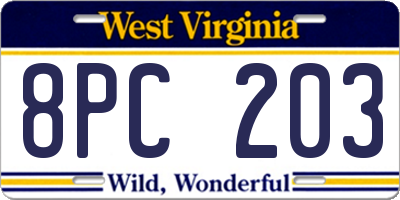 WV license plate 8PC203