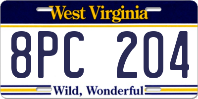 WV license plate 8PC204
