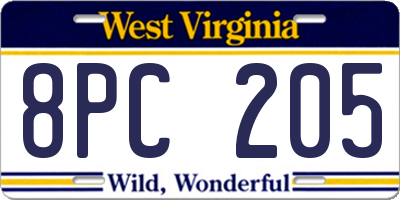 WV license plate 8PC205