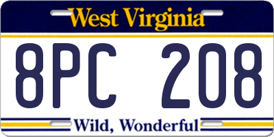 WV license plate 8PC208