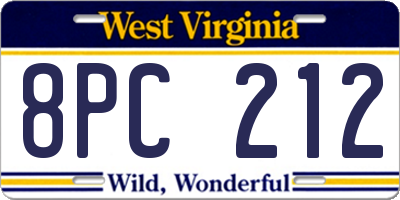 WV license plate 8PC212