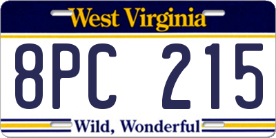 WV license plate 8PC215