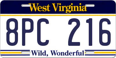 WV license plate 8PC216