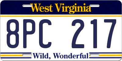 WV license plate 8PC217