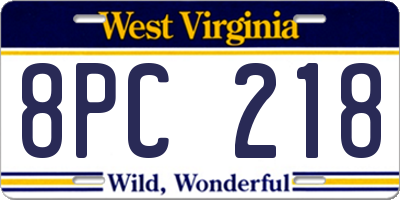 WV license plate 8PC218