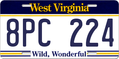 WV license plate 8PC224