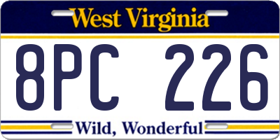 WV license plate 8PC226