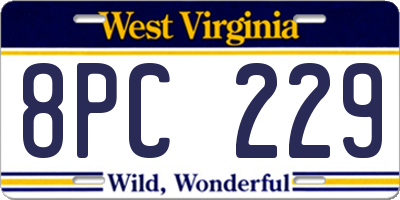 WV license plate 8PC229