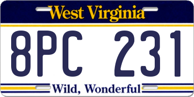 WV license plate 8PC231