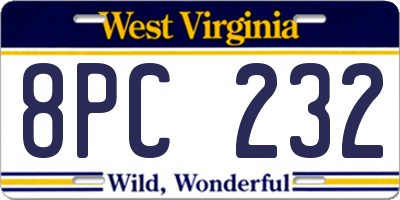 WV license plate 8PC232