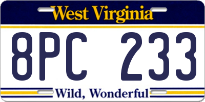 WV license plate 8PC233