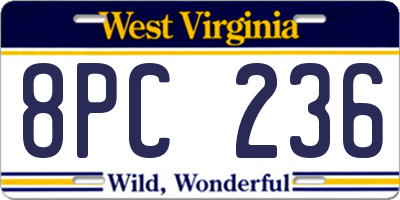 WV license plate 8PC236
