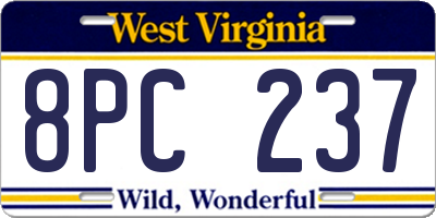 WV license plate 8PC237