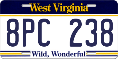 WV license plate 8PC238