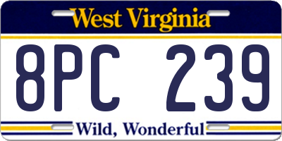 WV license plate 8PC239