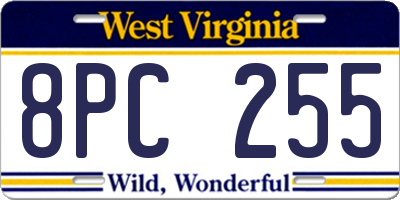 WV license plate 8PC255