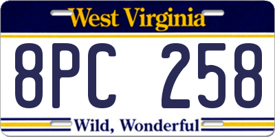 WV license plate 8PC258