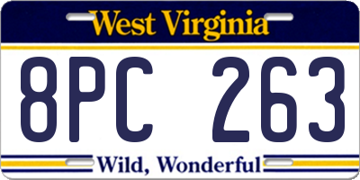 WV license plate 8PC263