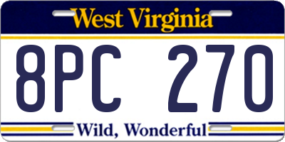 WV license plate 8PC270