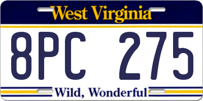 WV license plate 8PC275