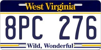 WV license plate 8PC276