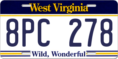 WV license plate 8PC278