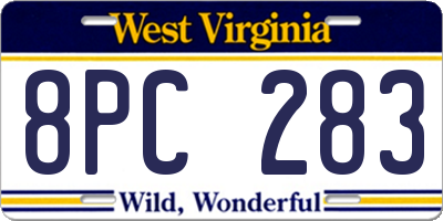 WV license plate 8PC283