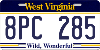 WV license plate 8PC285