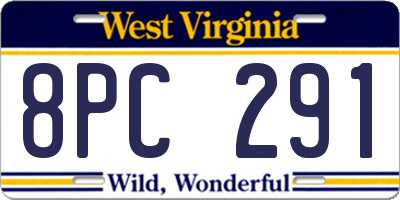 WV license plate 8PC291